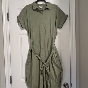 Amazon Essentials Olive Green Shirt Dress